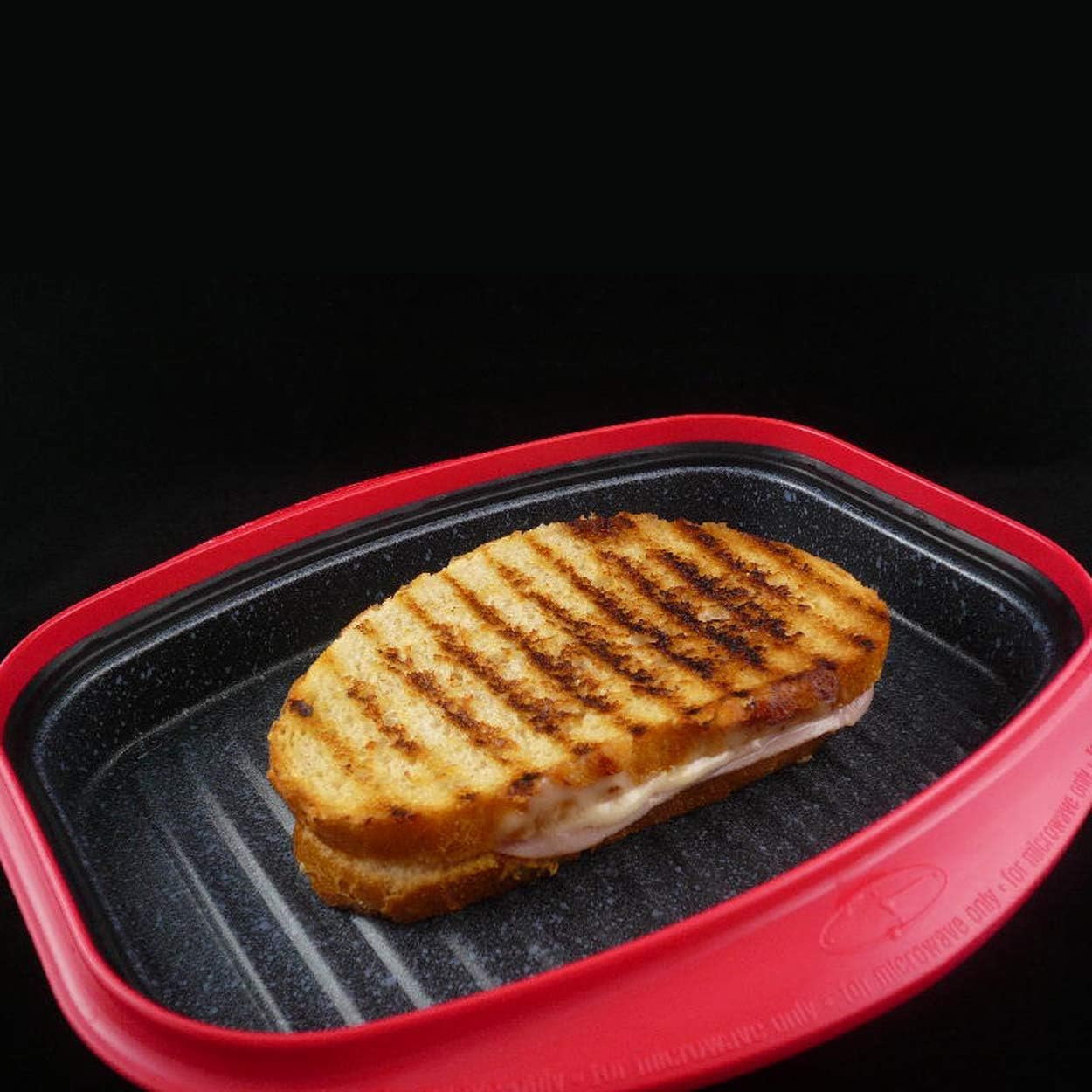 Microwave Grill Pan with Lid for Grilling, Browning, and Crisping Vegetables, Sandwich, & Meat, Red