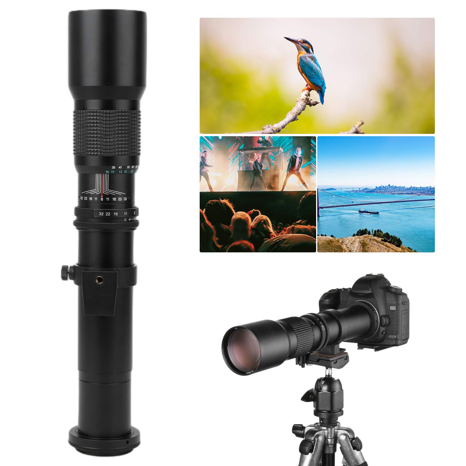 Fyearfly Teleobiettivo 500 mm F8F32 con messa a fuoco manuale, ingrandimento 2x per Canon EFS, cattura dettagli distanti, soluzione fotografica conveniente, nero