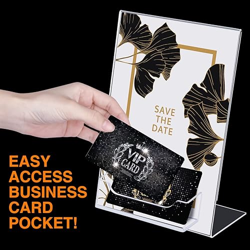 Miniatura 5 de Remerry 12 soportes acrílicos para letreros con tarjetero de visita, soporte de papel inclinado, soporte de exhibición transparente para folletos,