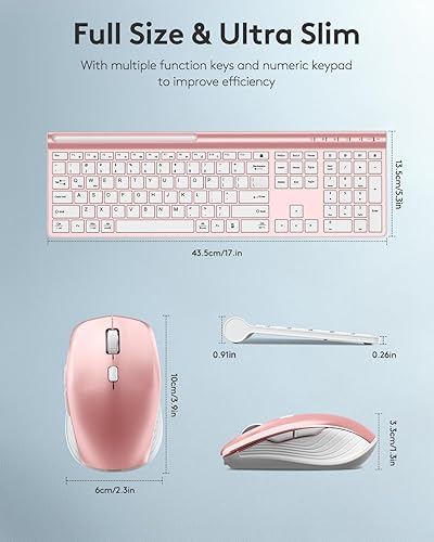 Miniatura 7 de Combo de teclado y mouse inalámbricos, ultra delgado, recargable, modo dual (Bluetooth 5.0 x 2 + 2.4 G), juego de teclado y mouse silenciosos,