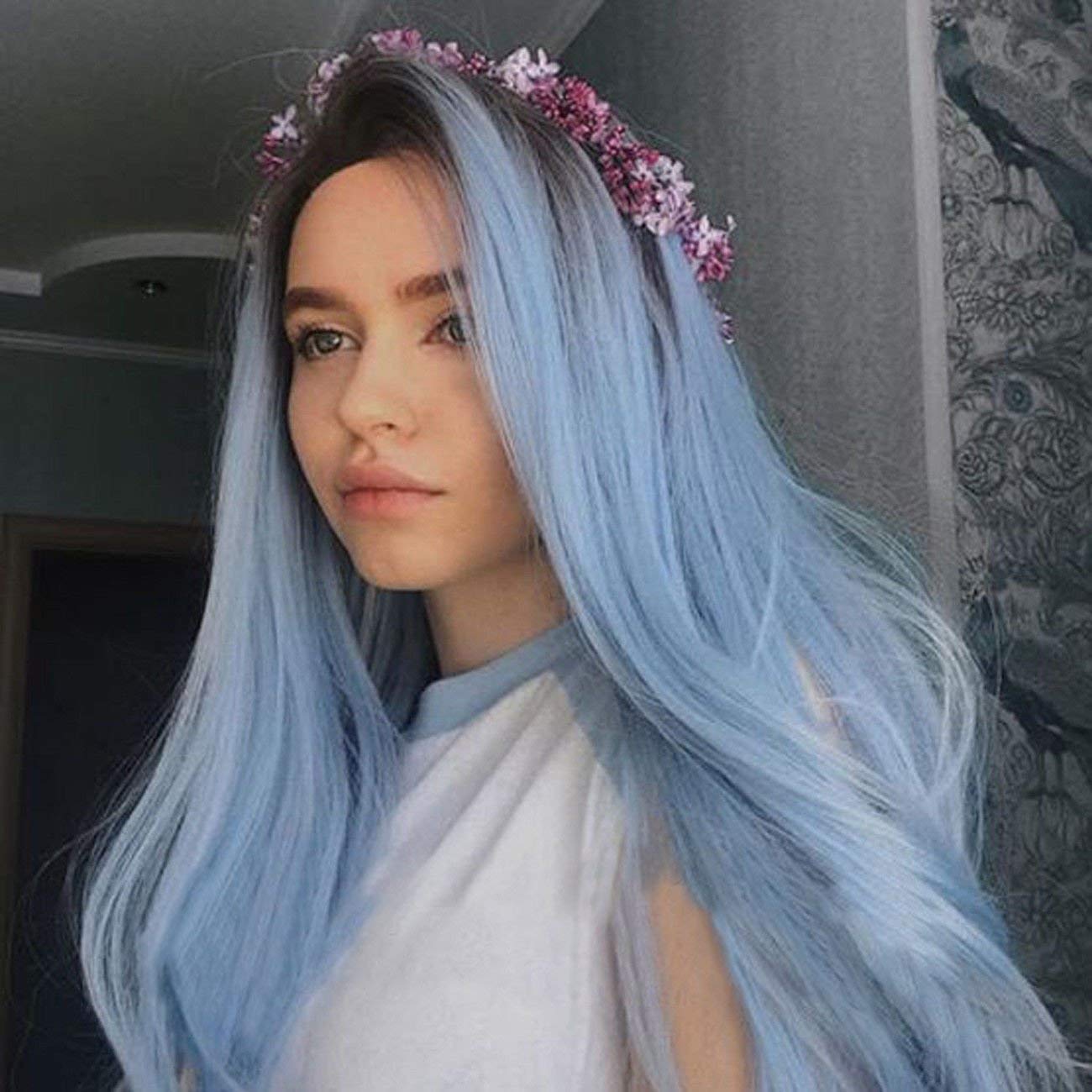Ombre Blue Beauty Lace Front Wig HD Transparent Lace Front Wig Blue Ombre Purple Body Wavy  main image 3