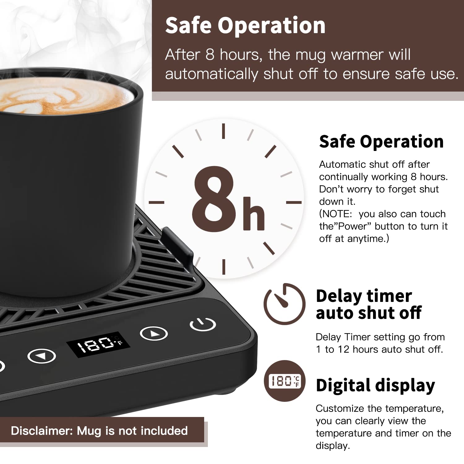 Chauffe-tasse Bureau Accwork Noir Avec Minuterie 2-12h Arrêt Automatique