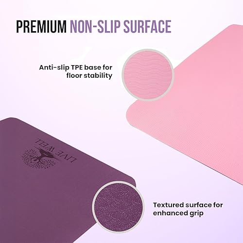 Miniatura 3 de MHW- Live Well Non-Slip Yoga Mat 6mm Extra Thick - Eco-Friendly Cork & TPE Exercise Mat with Carrying Strap & Bag - Hot Yoga Pilates Mat for Home