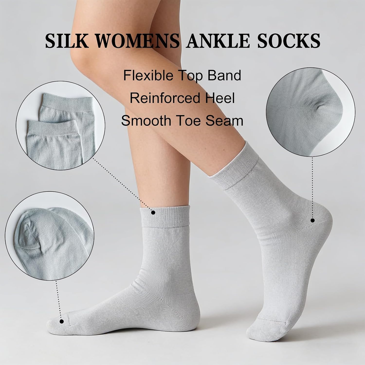 Silk Womens Ankle Socks Soft Athletic Ankle Socks Casual Mini Crew Socks Moisture Wicking Comfy Socks 6 Pack Size 4-7