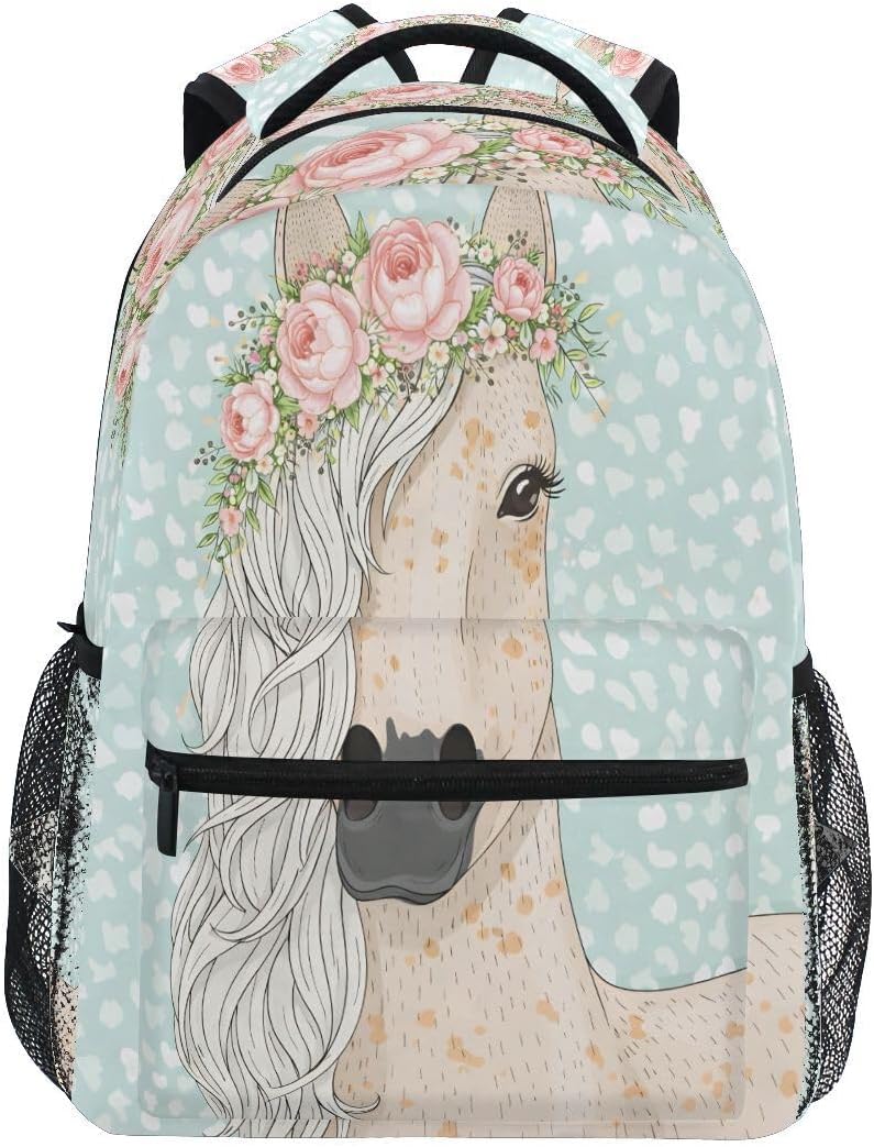 School Backpacks Flower Horse Student Backpack Big For Girls Kids Elementary School Shoulder Bag Bookbag