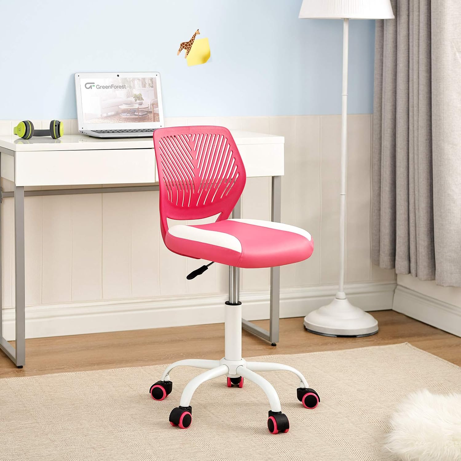 Rеvіеw Dіѕсоunt GreenForest Kids Desk Chair Pu Teens Rolling Chair Adjustable Height Computer Chair for Children Students Easy Clean Armless 360° Swivel Task Chair for Bedroom School,Pink and White