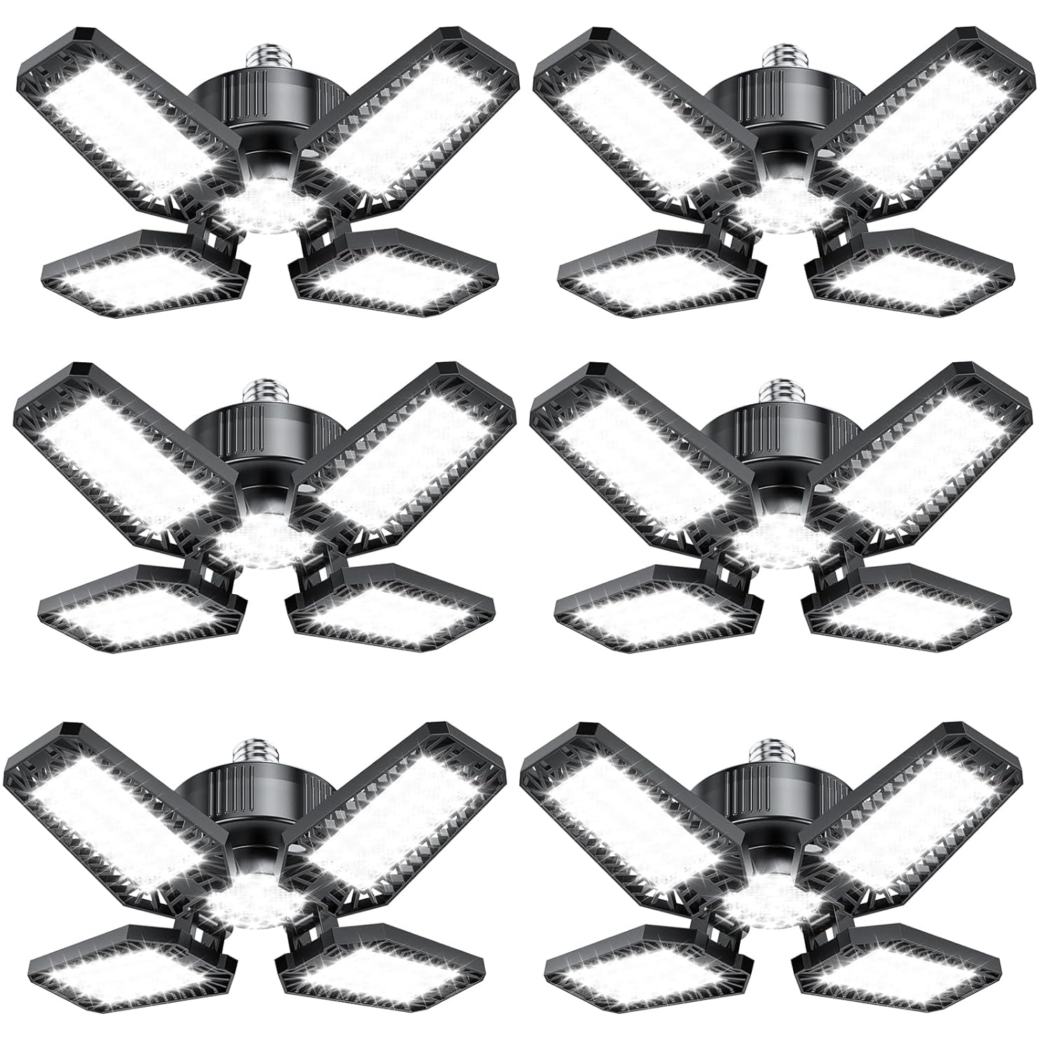 Garage Light 6 Pack 120W 12000LM LED Lights for Garage with 4 1 Deformable Panels 6500K Screw in