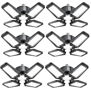 Garage Light 6 Pack 120W 12000LM LED Lights for Garage with 4 1 Deformable Panels 6500K Screw in