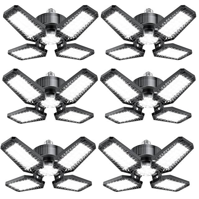 Garage Light 6 Pack 120W 12000LM LED Lights for Garage with 4 1 Deformable Panels 6500K Screw in