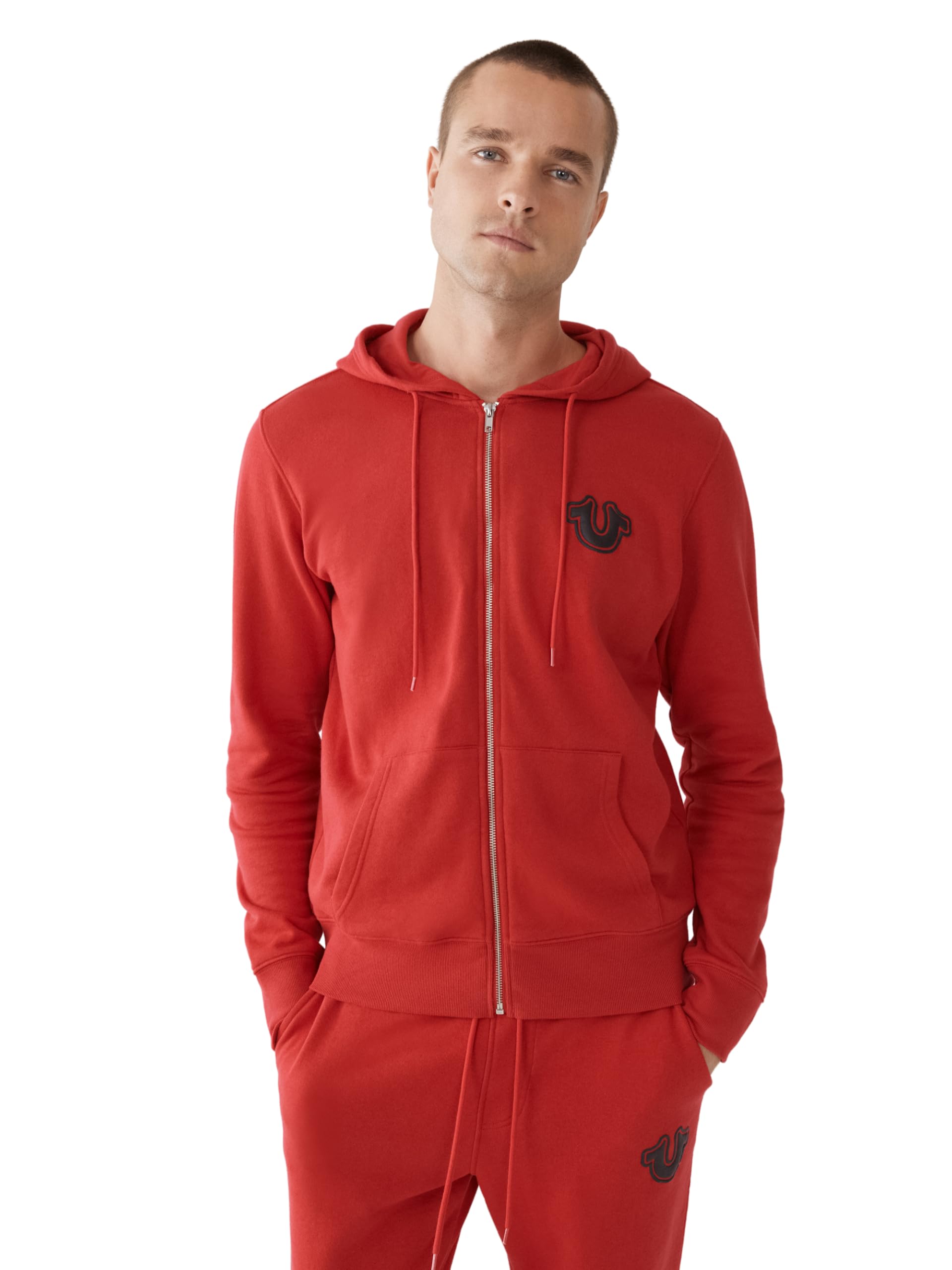 True Religion Męska bluza z kapturem z zamkiem błyskawicznym, prawdziwa czerwień, M