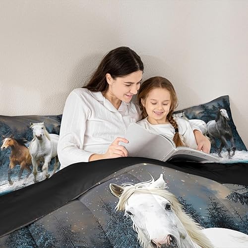 Miniatura 6 de Feelyou Juego de edredón de caballo al galope, juego de ropa de cama para niños y niñas, edredón de vida silvestre, juego de edredón de animales de