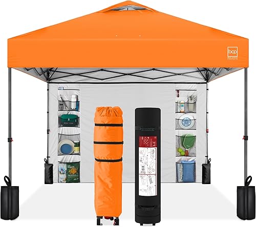 Best Choice Products Toldo desplegable fácil de 10 x 10 pies con pared lateral, 10 bolsillos, funda de transporte portátil, configuración de 1