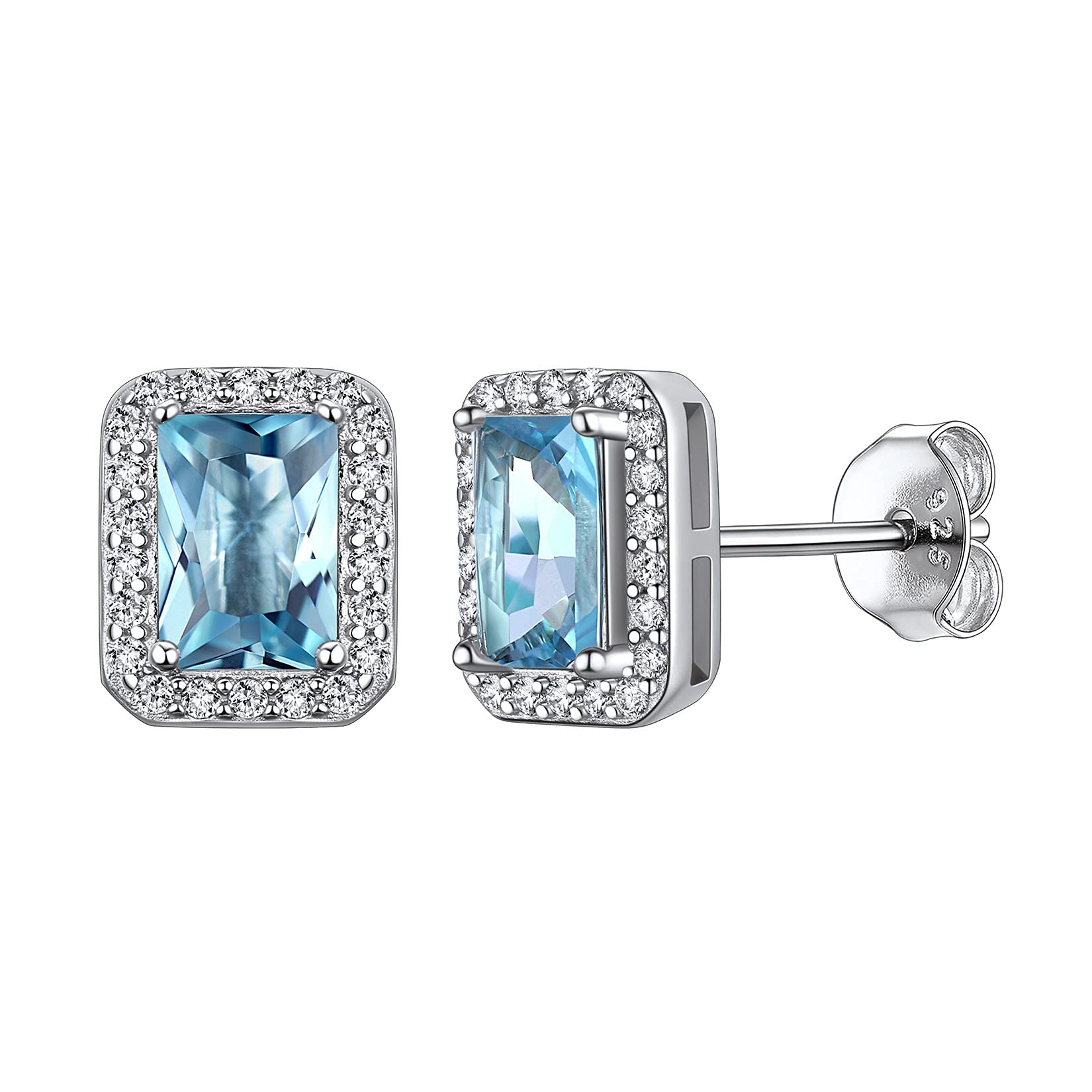 Suplight 925 Sterling Silver Birthstone Earrings Stud Round/Heart/Teardrop/Square Crystal Earrings for Women, Diamond Silver Earrings Dainty Gifts for