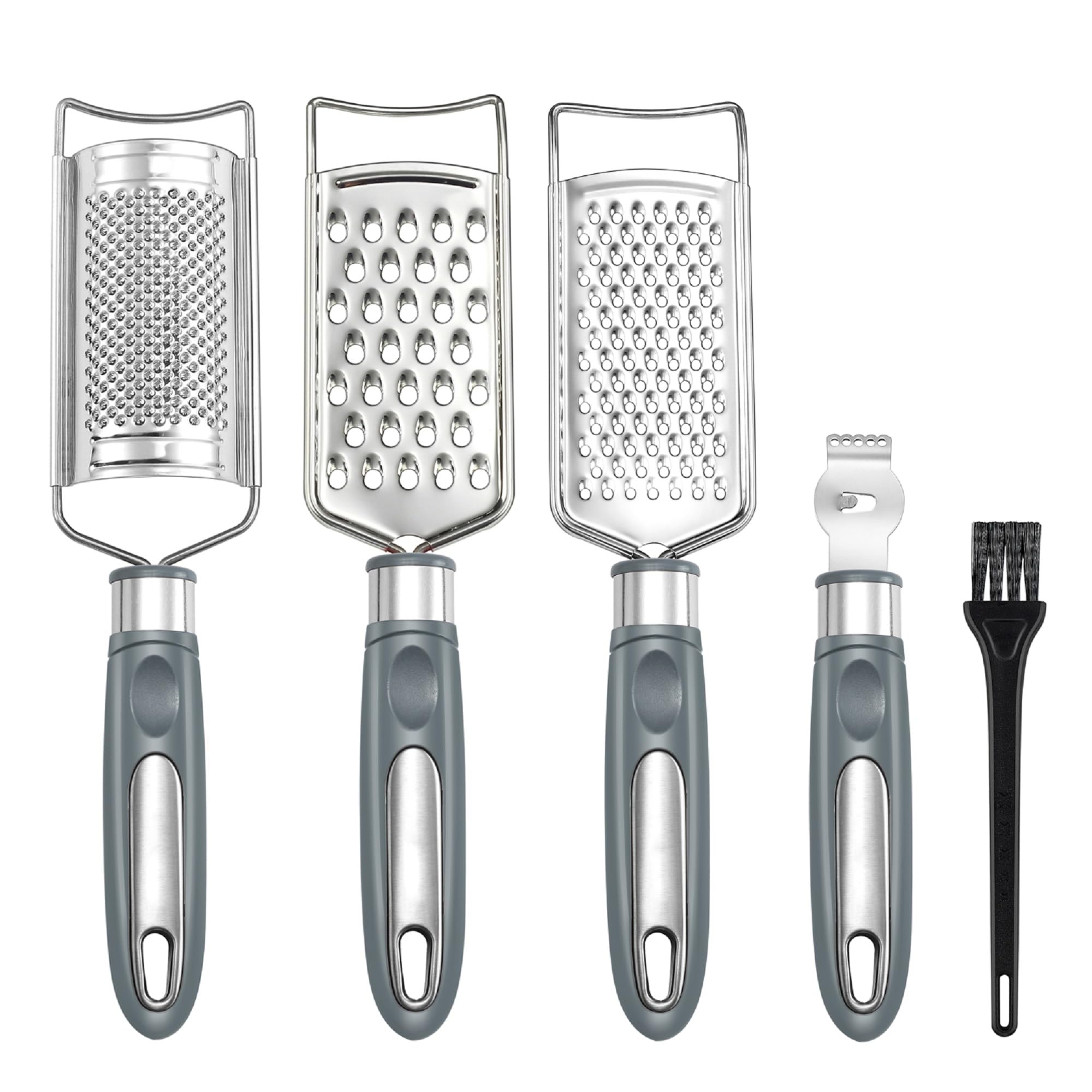 To encounter Cheese Grater, Stainless Steel Grater for Ginger, Garlic, Nutmeg, Chocolate, Vegetables, Lemon, Dishwasher Safe, Set of 5 (Grey)