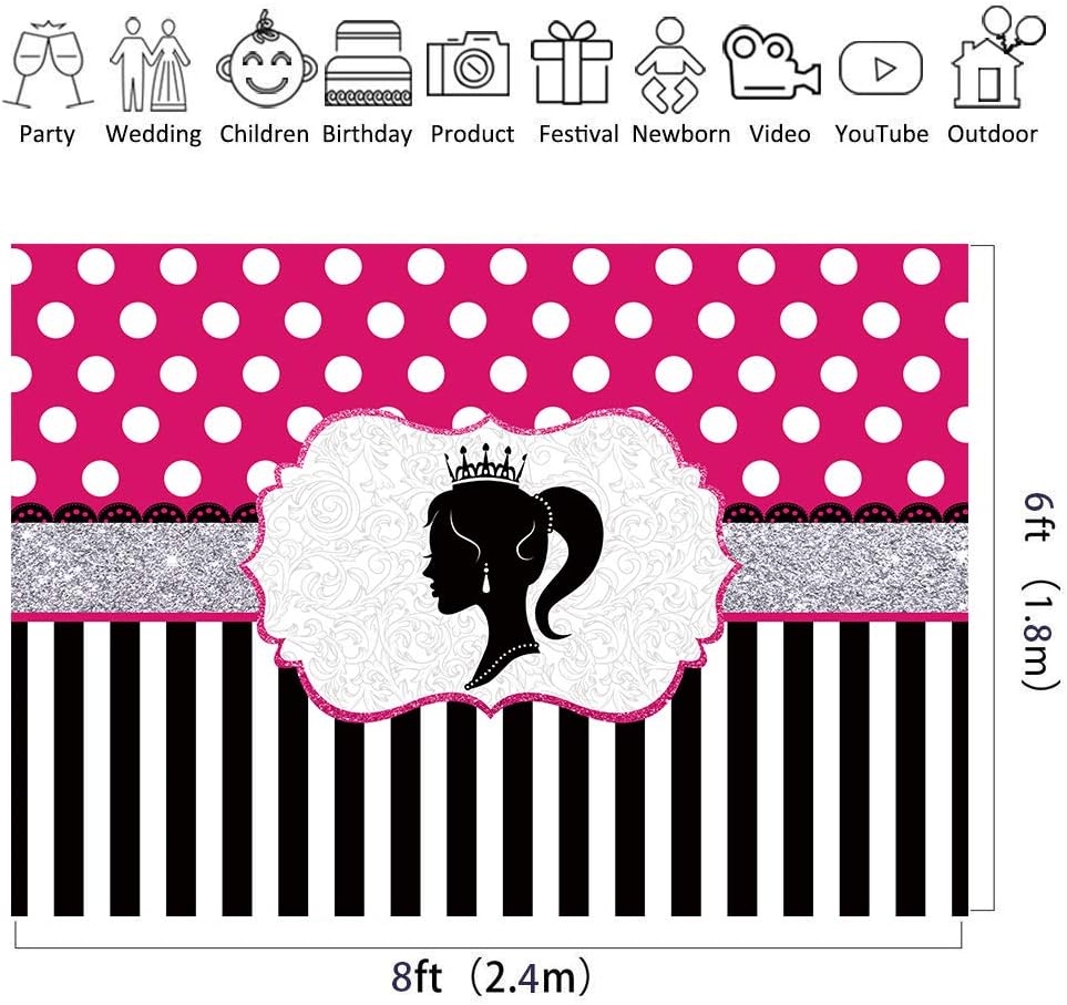 Hot Deals Riyidecor Barbie Party Backdrop 8Wx6H Feet Black White Stripe Polka Dot Pink Girl Baby Shower Birthday Party Photography Background Cake Table Decoration Banners Decor Props Photo Shoot Fabric Cloth