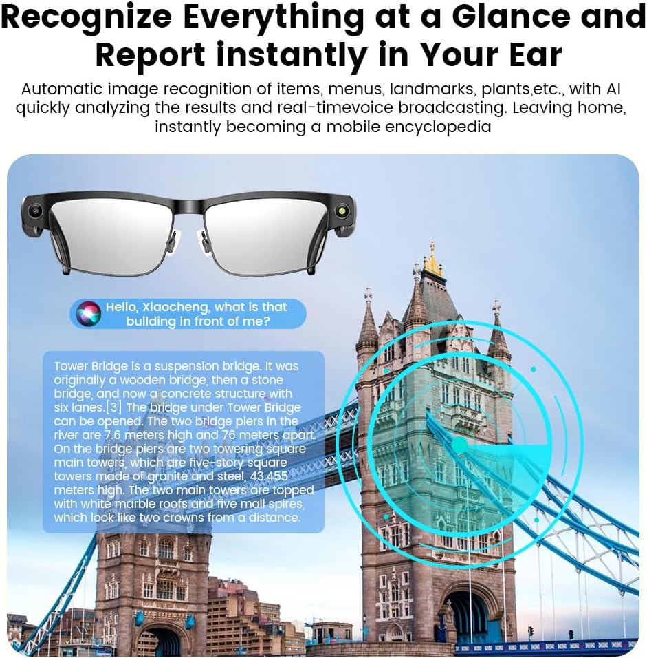 Smart Camera Glasses, Smart Glasses with Camera and Bluetooth 8MP Video Recording Anti-Shake 32G Support Chart GPT,WiFi,AI Voice Assistant,Translate,Music for Men/Women (Anti-Blue Light Lens)