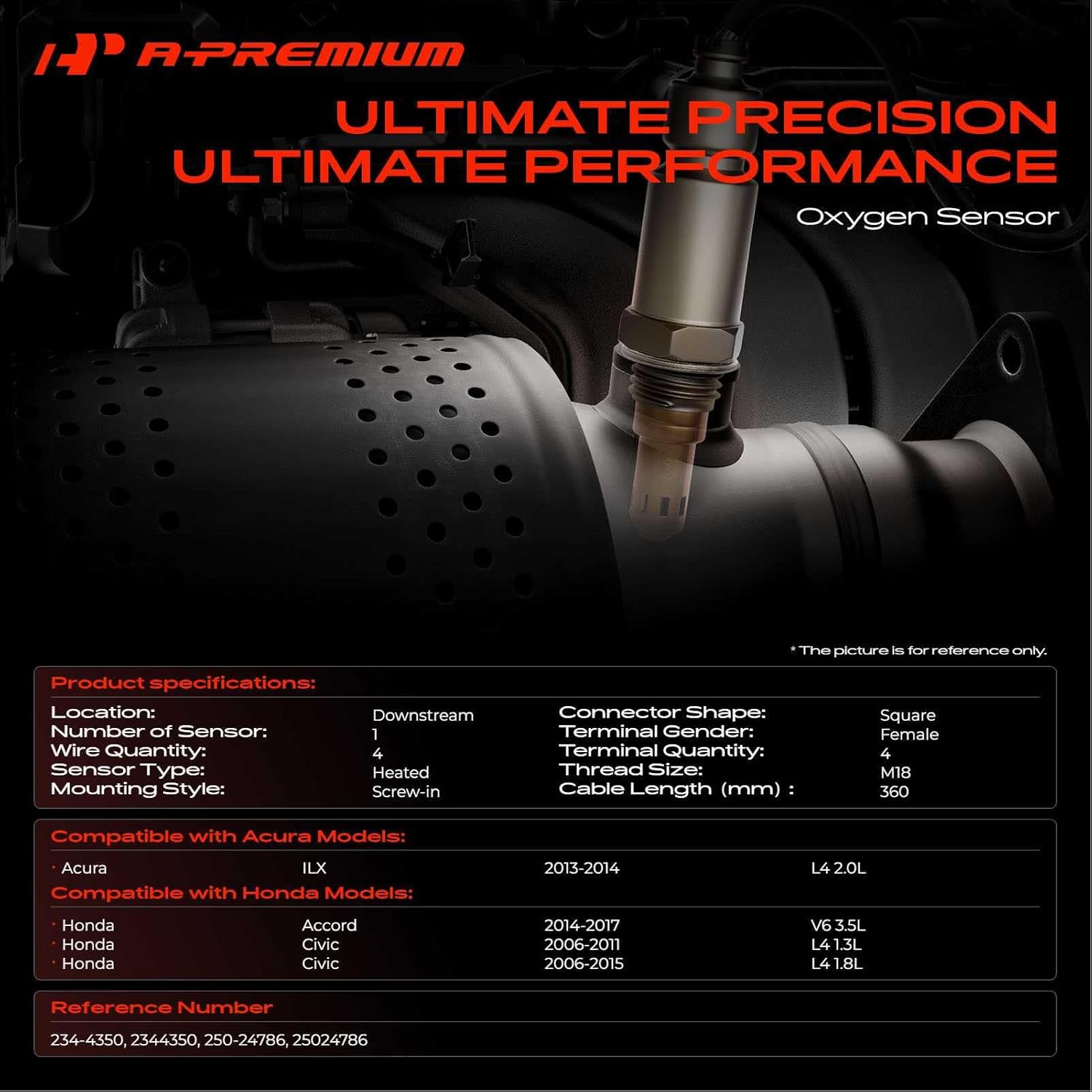 A-Premium O2 Oxygen Sensor Compatible with Honda Civic 2006-2015, Accord 2014-2017 & Acura ILX 2013-2014, 1.3L 1.8L 2.0L 3.5L
