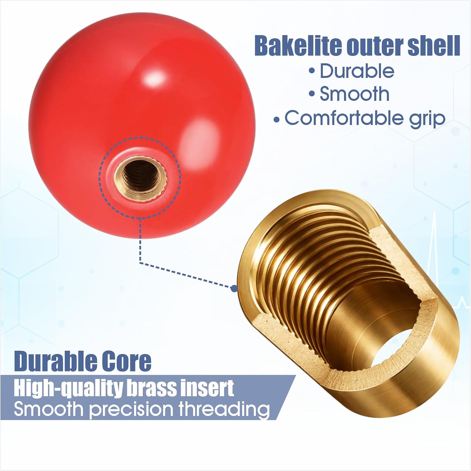M6 Female Thread Ball Knob,1.26" Phenolic Machine Handle with Brass Insert