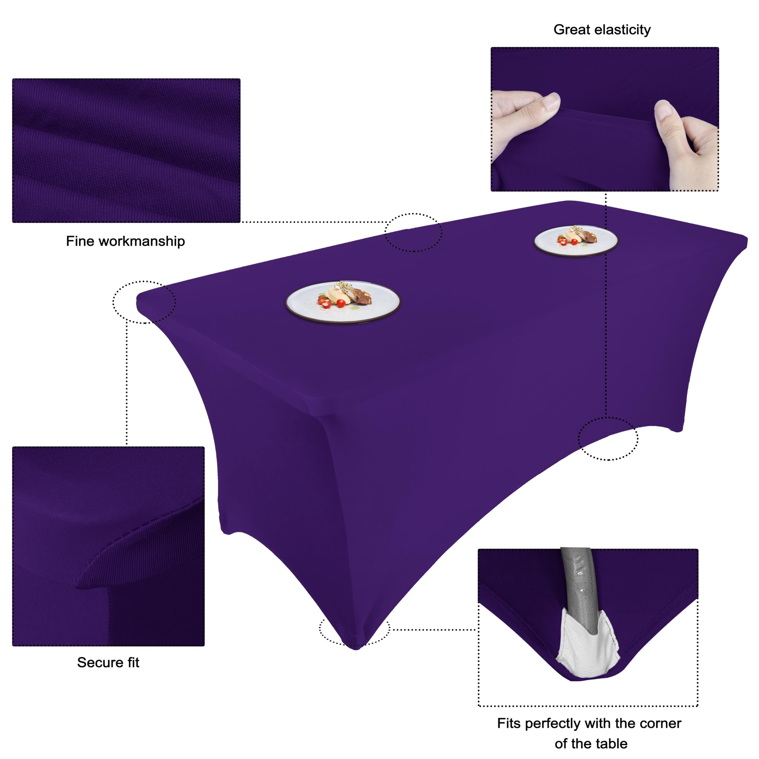 Ocves Stretch Tablecloth 6ft Spandex Table Covers Polyester Fitted Rectangular Stretchable Table Cover Wedding Party Cocktail Bar Craft Exhibitions Washable Purple - Image 2