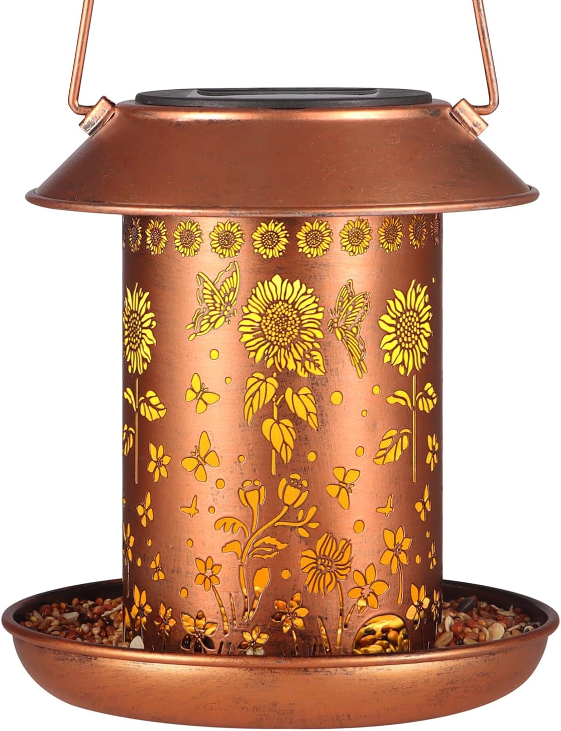 Solar Bird Feeder for Outdoors Hanging,Solar Lanterns Outdoor Waterproof Hanging Garden Decor,Metal Wild Bird Feeders Decoration Outside Birthday Gifts for Women and Mom(Sunflower)…