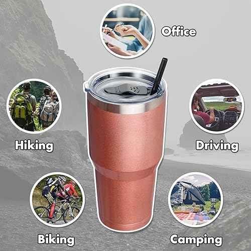 Miniatura 6 de ALOUFEA Vaso de acero inoxidable de 30 onzas, vaso de café aislado con tapa y pajilla, taza de café de viaje de doble pared para bebidas frías y