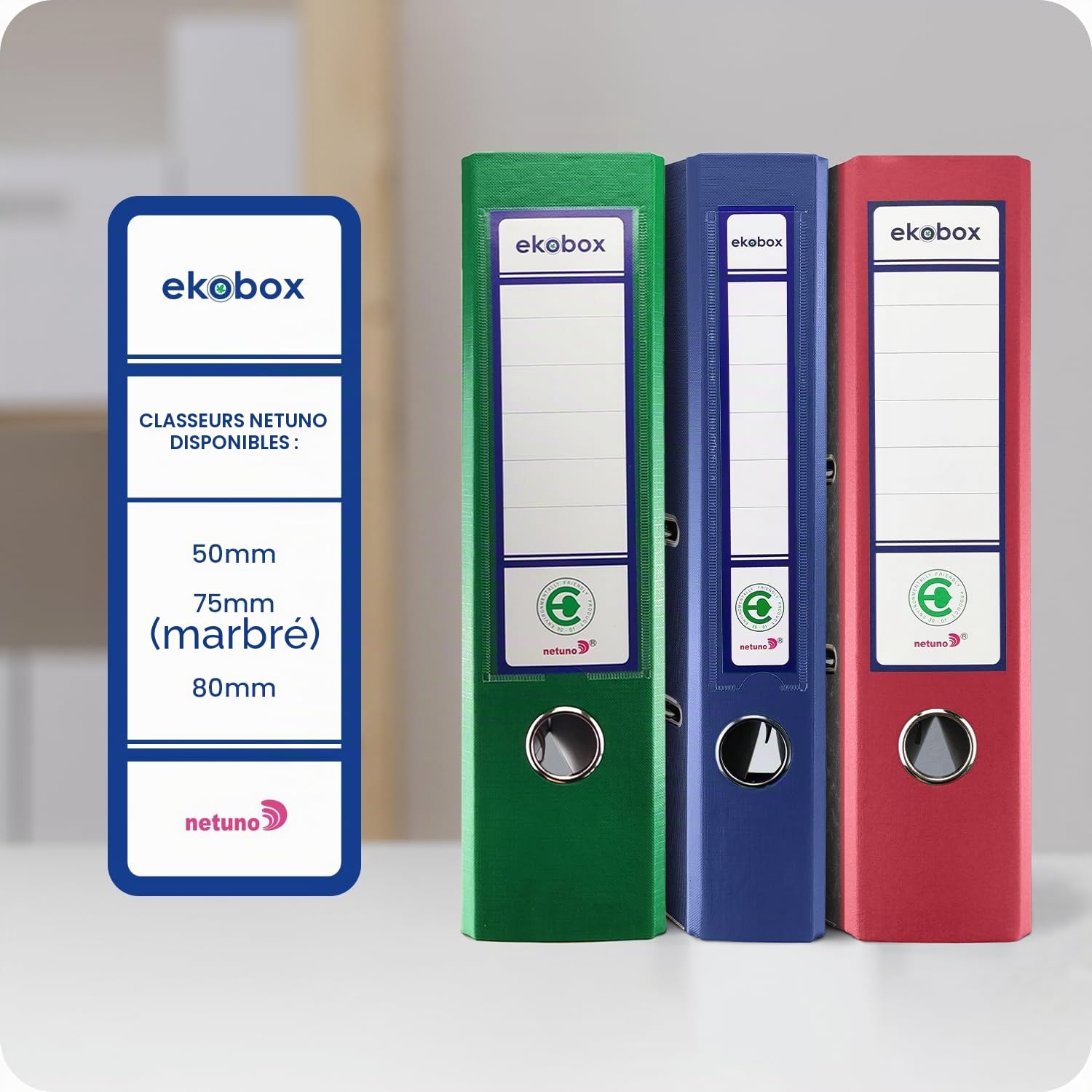Netuno 20 Classeurs Ekobox à Anneau avec Rabat Noir Marbré A4 en Carton pour Bureau - Classeur de Rangement de Documents avec Rabat de 75 mm, Épaisseur de 3 Pouces, Fente pour Étiquette, Trou pour Le