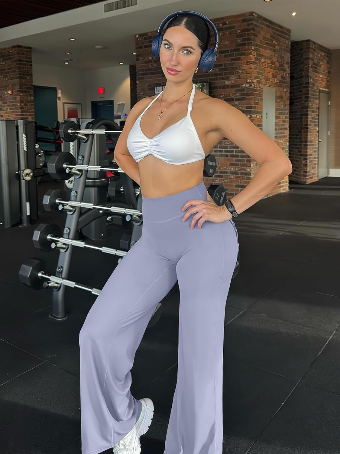 YEOREO Straight Leg Leggings with Pockets Cargo Workout Leggings for Women No Front Seam Hidden Scrunch High Waist Yoga Pants - Image 2