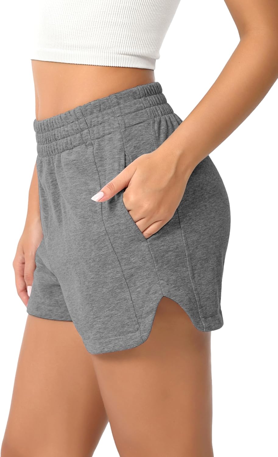 ODODOS Women’s Sweat Shorts Cotton French Terry Curved Hem Workout Casual Relaxed Lounge Shorts with Pockets