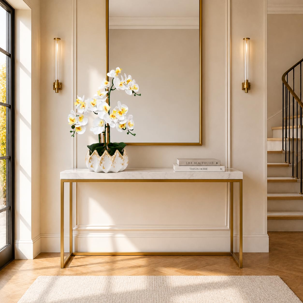Orchidées artificielles comme de vraies fleurs blanches 70 cm – Fleurs artificielles en pot faciles d'entretien, sans arrosage, fabriquées à la main au Portugal avec mousse, bambou et