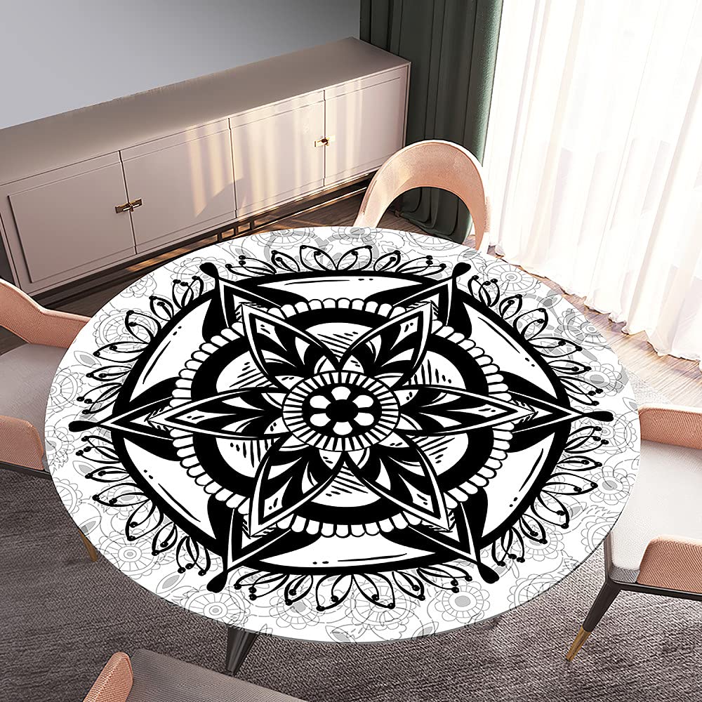 Elastique FANSU Avec Bord Élastique, Nappes Anti Taches Lavable, Nappes Extensible Pour Salle à Manger, Pique-Nique, Restaurant,Jardin (Brun,160cm Nappe Ronde