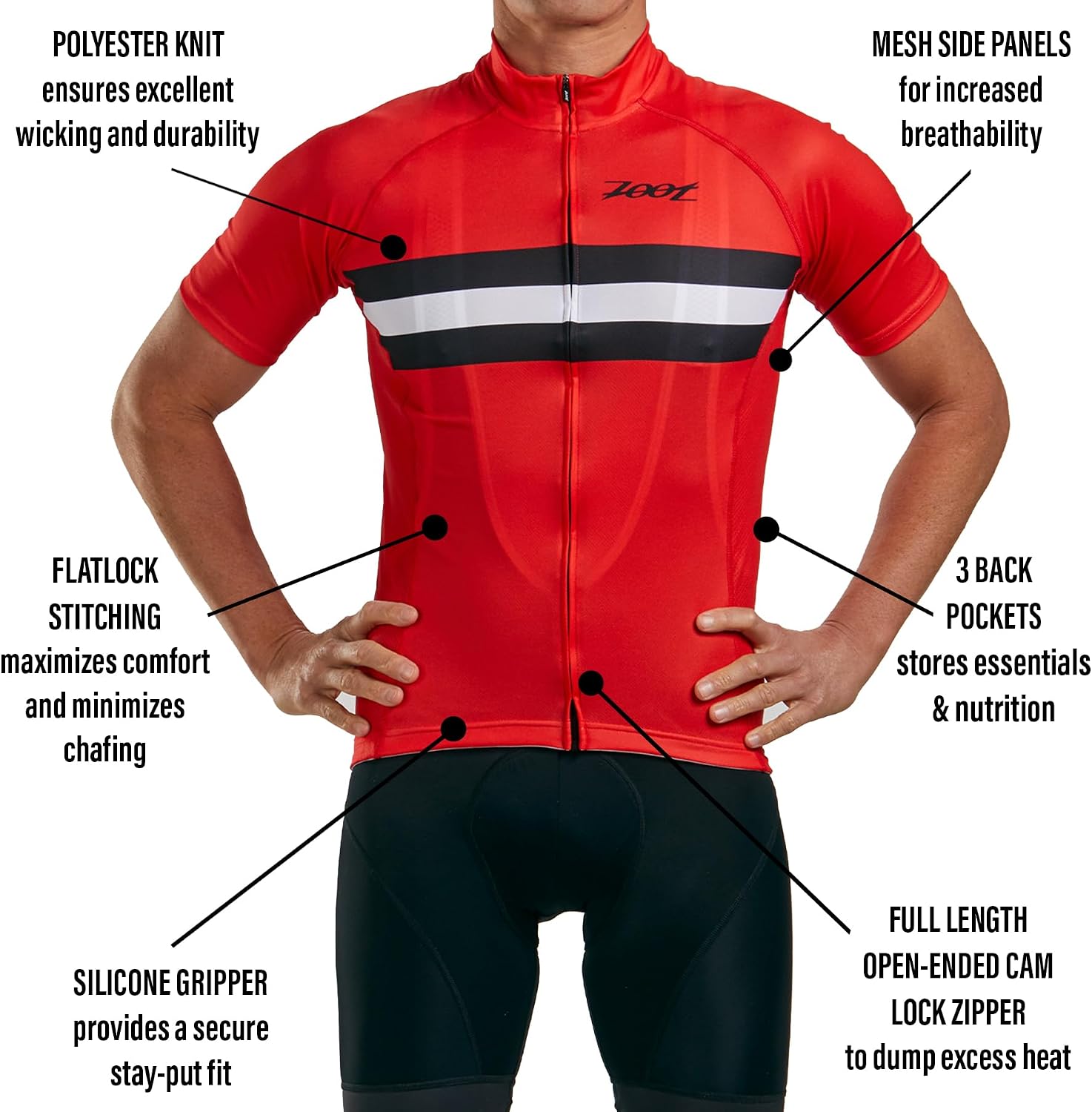 Zoot Men's Core Cycling Jersey, Breathable Short Sleeve Road Bike Tri Jersey, Moisture Wicking, 3 Rear Pockets, UPF 30 Fabric
