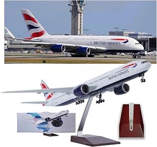 British Airways B777 1:142 Scale Model with Light Sound-Activated, Detachable Landing Gear Alloy Construction Collectible Aircraft for Home Décor, Aviation Enthusiasts(No Light)