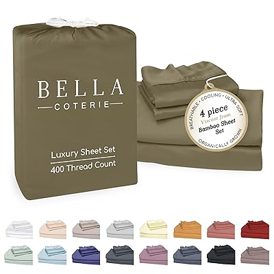 Bella Coterie Luxury Bamboo Viscose Queen Size Sheet Set | 100% Organically Grown | Ultra Soft | Cooling for Hot Sleepers | 18" Deep Pocket [Mocha]
