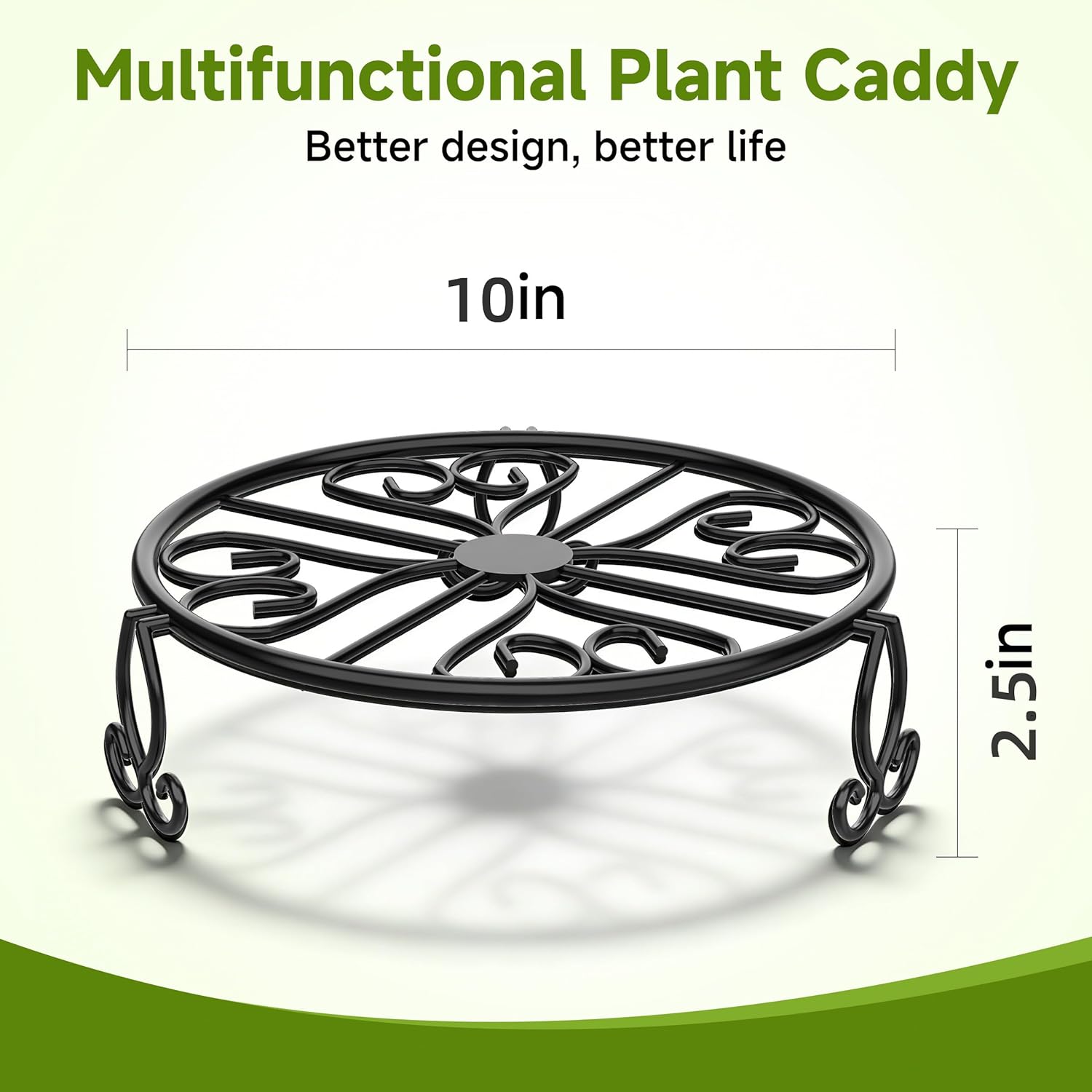 3-Pack Wrought Iron Plant Stands for Outdoor & Indoor Use, Heavy Duty Rustproof Metal Pot Stand Holder, Single Short Round Black Base for Patio Garden Porch Plants Flower Pots Planter Riser 10Inch