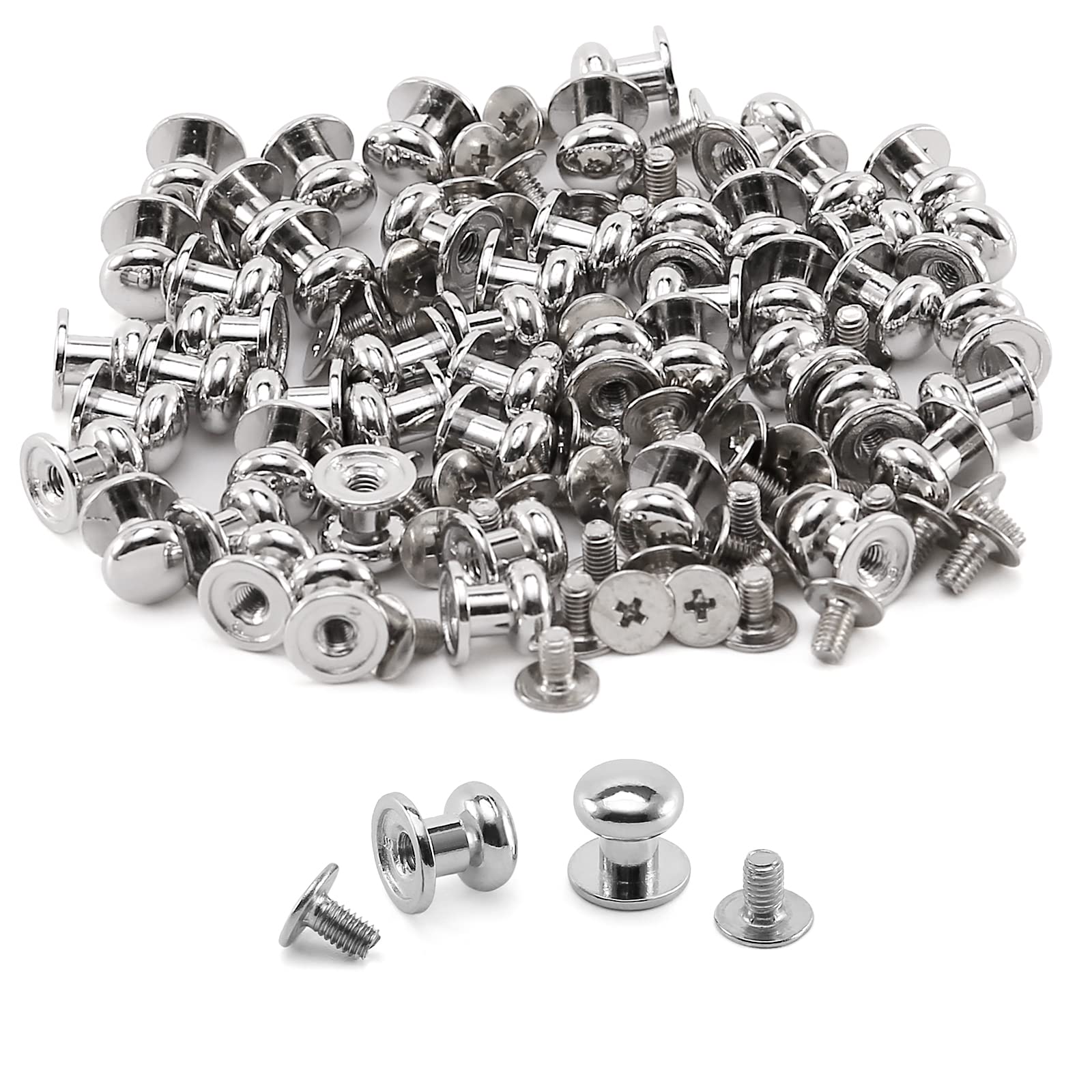 50 Sets Chicago Screws Round Head Button Cross Screw Stud Rivet for DIY Craft Leather Repairs Decoration Accessories (Silver,8mm)