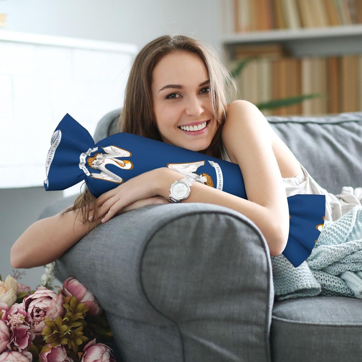 Louisiana State Flag Print Soft Candy Cylindrical Pillow Comfortable Plush Candy Pillow, 24.4 X 9.8 Inches