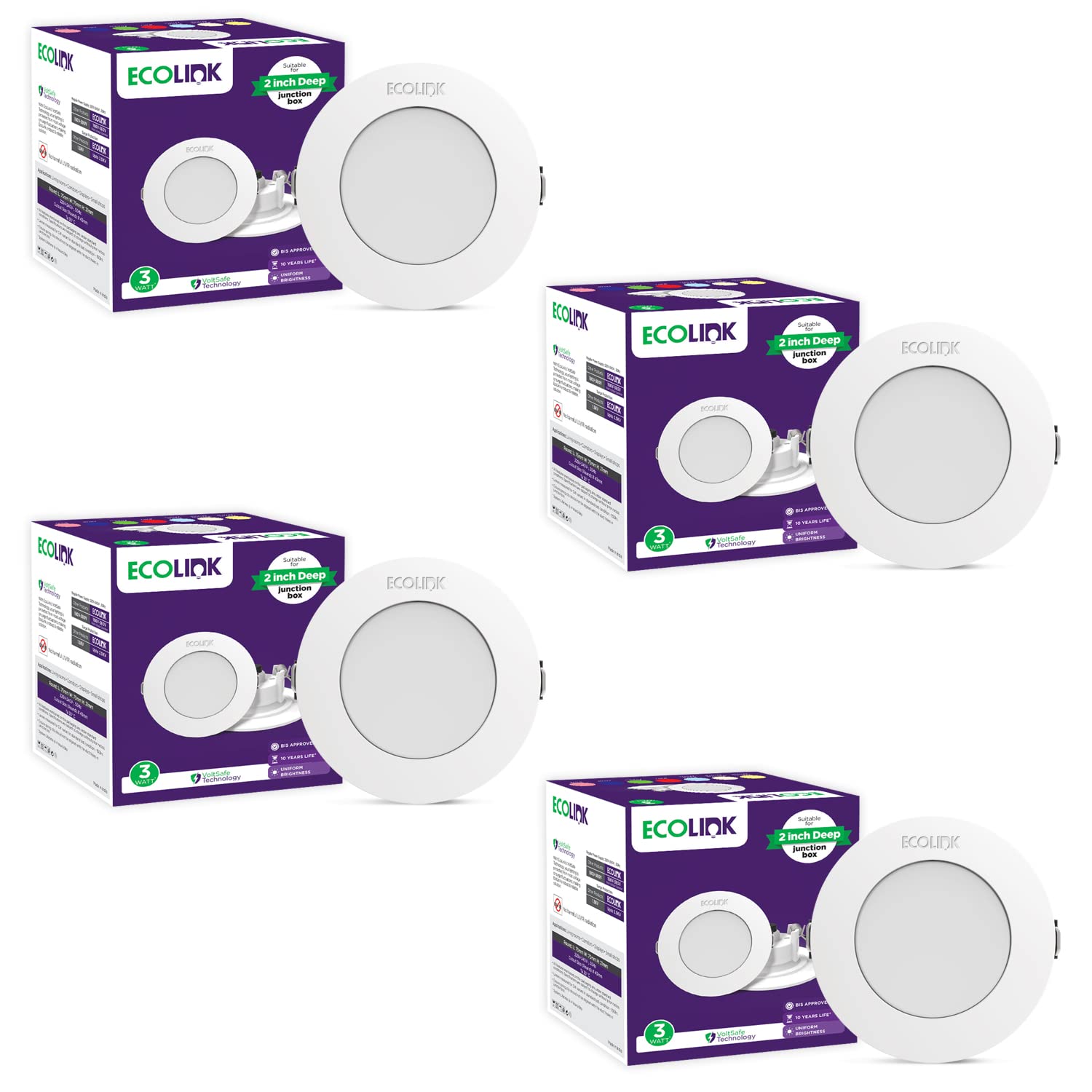 EcoLink 2-inch Deep 3W Junction Box LED Downlighter (Blue,Pack of 4)