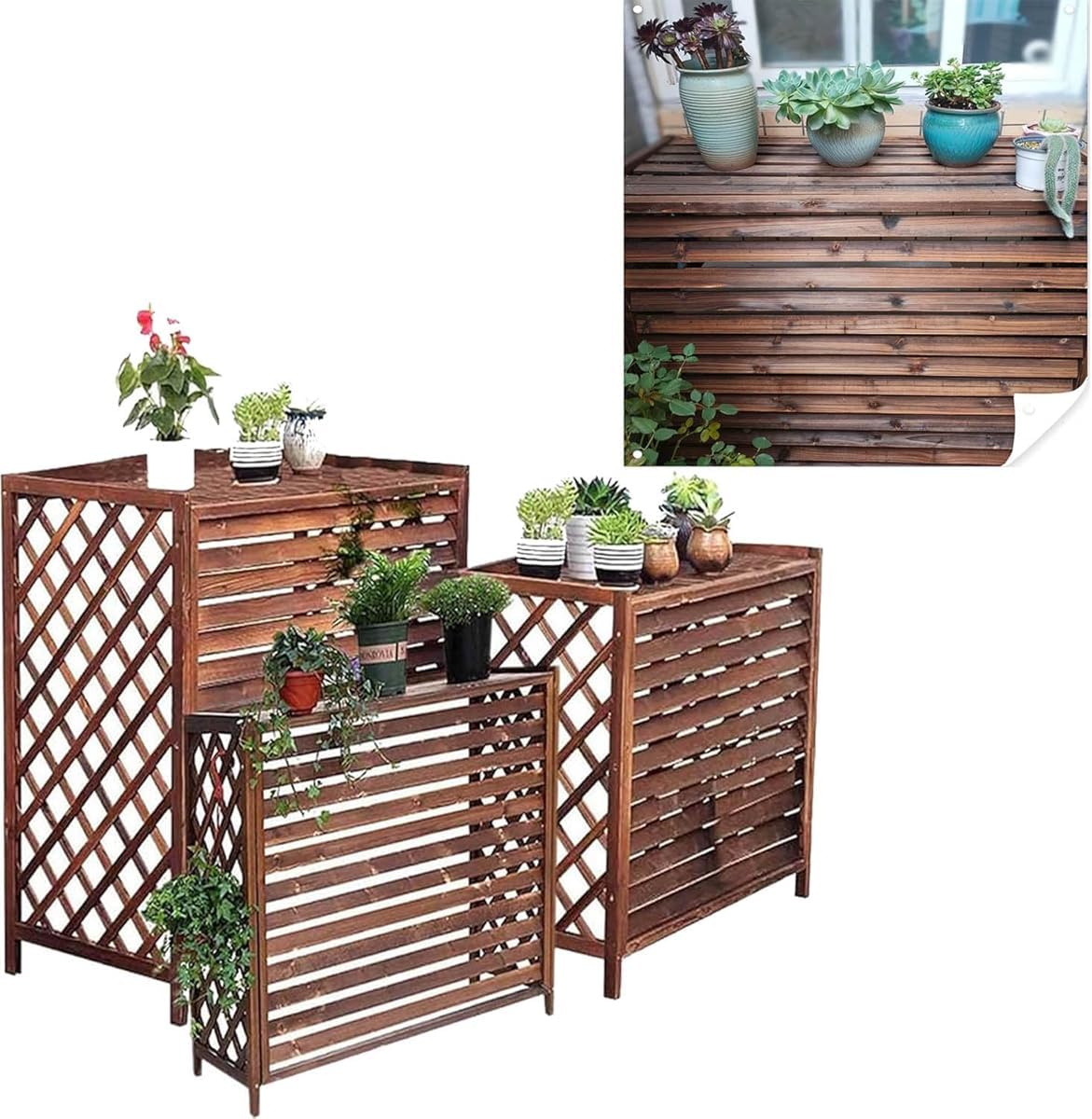 Housse de protection extérieure pour climatiseur grand format XL Coffrage bois de 120 cm