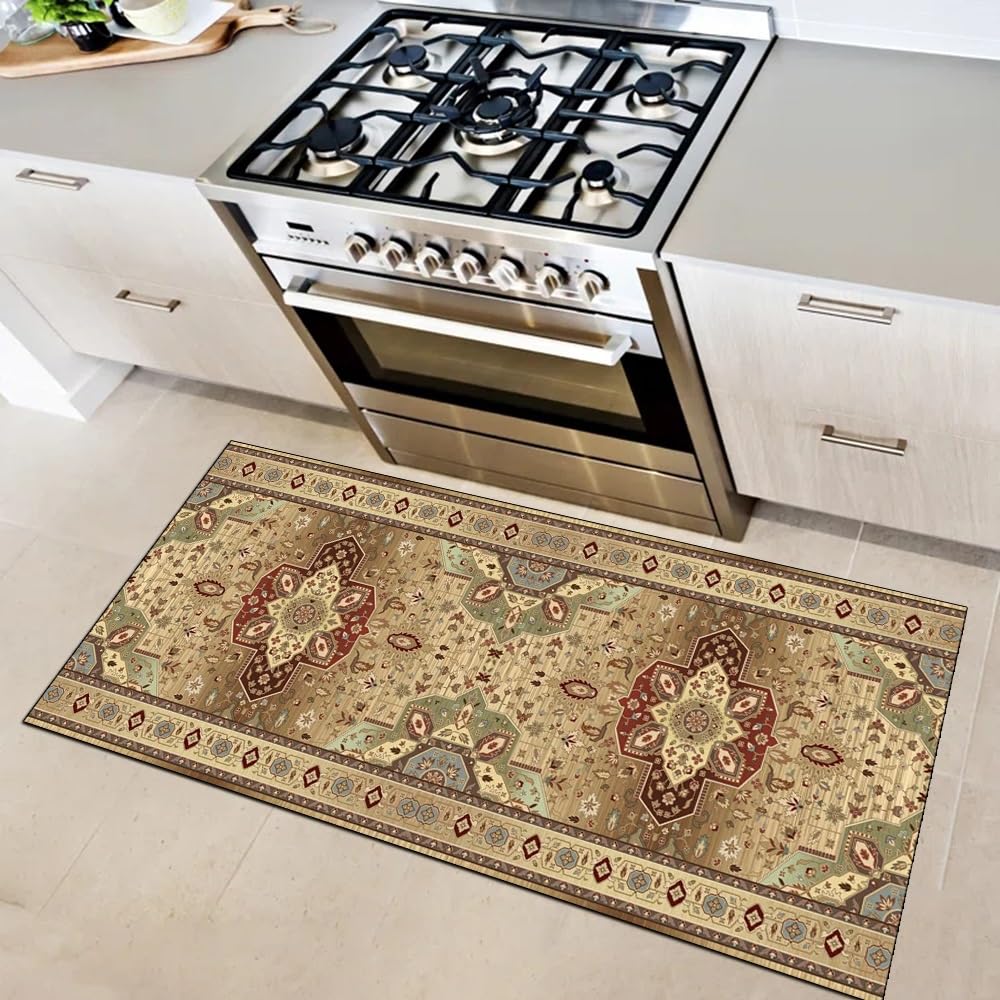 Alfombra para cocina lavable pasillo vintage marron 70x280 cm