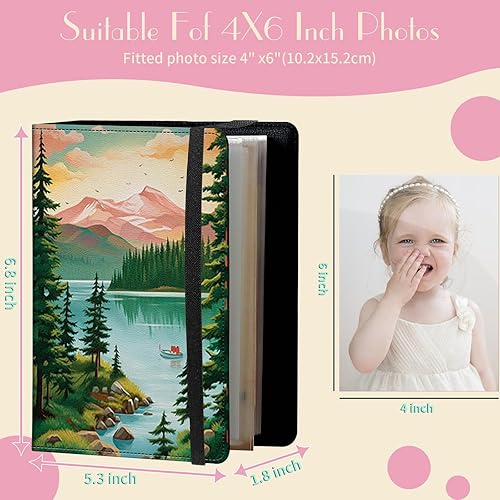 Miniatura 2 de Álbum de fotos de 4 x 6 pulgadas, capacidad para 60 fotos, cubierta de piel sintética, álbum de fotos con banda elástica fuerte, álbum de fotos