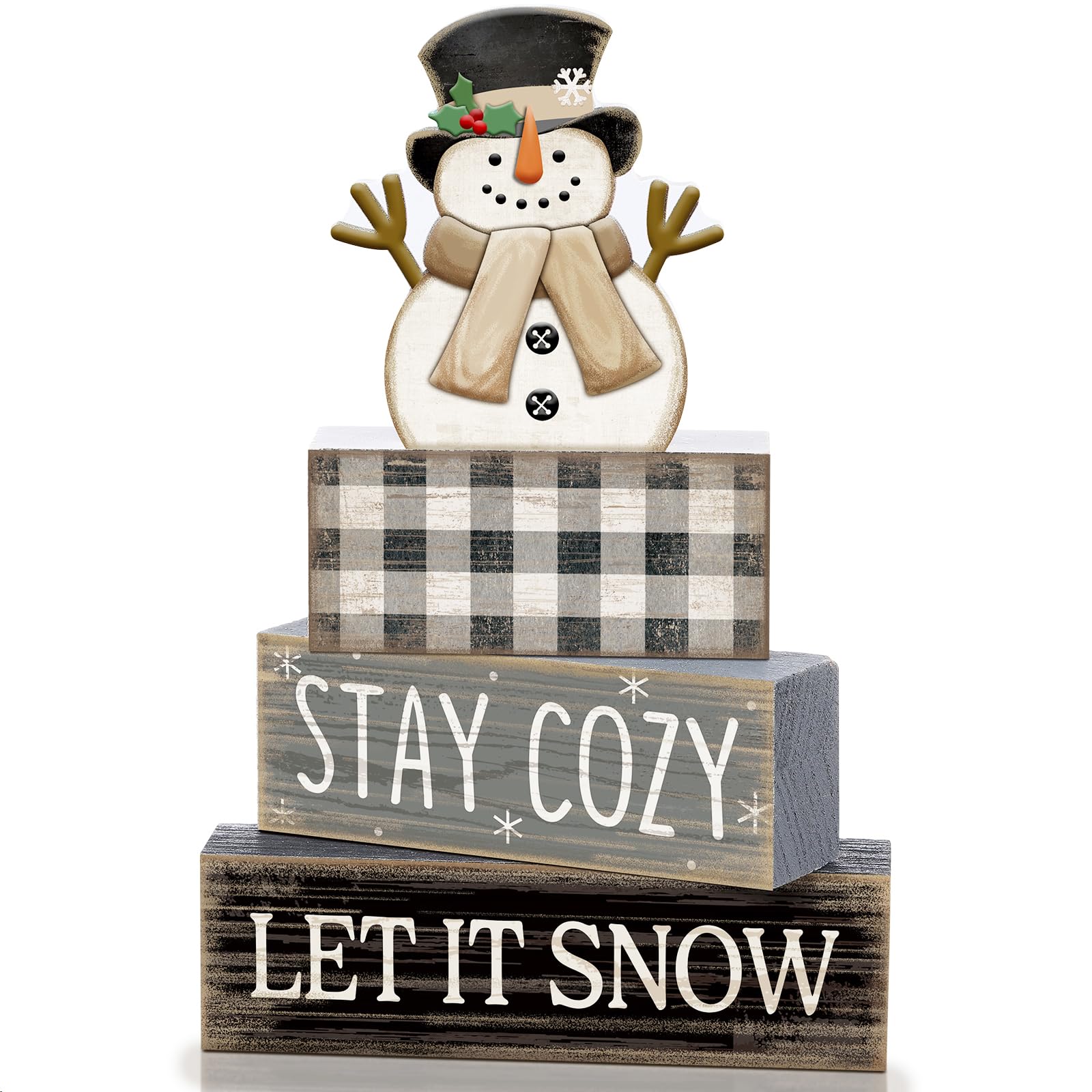 Cadeau de ferme de Noël rustique et figurines en bois pour étagère de maison