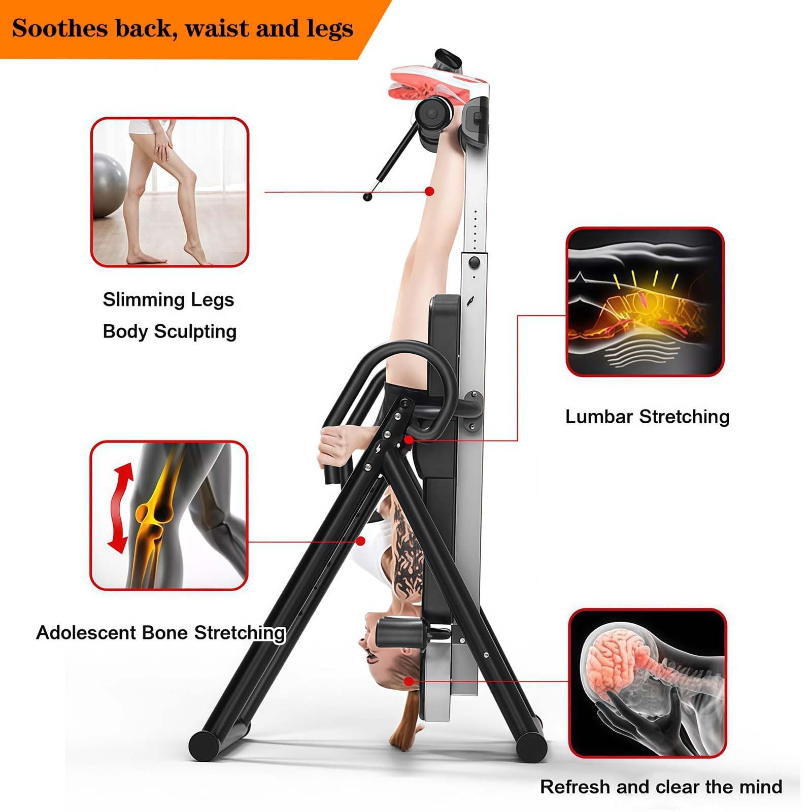 Tavolo a inversione resistente con poggiatesta e cintura protettiva regolabile, macchina per barella posteriore per fitness a inversione e stretching in palestra