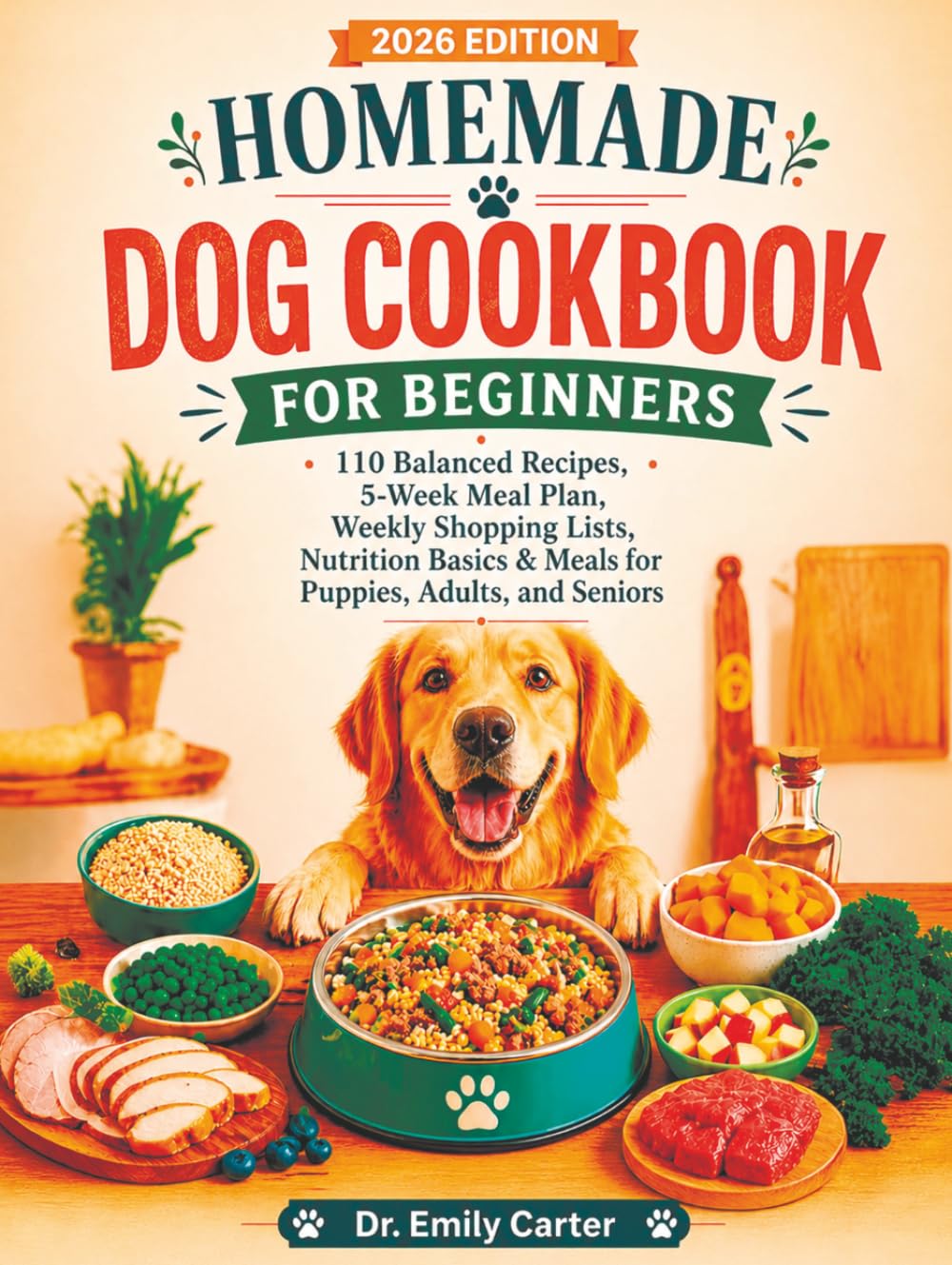 Homemade Dog Cookbook for Beginners: 110 Balanced Recipes, 5-Week Meal Plan, Weekly Shopping Lists, Nutrition Basics & Meals for Puppies, Adults, and Seniors