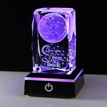Movdyka Gifts for Mom from Daughter Mothers Day - Anniversary Wedding Gifts for Couples Her Crystal Engrave I Love You to The Moon and Back Gifts - Unique Birthday Valentines Gifts Her Girlfriend MOM