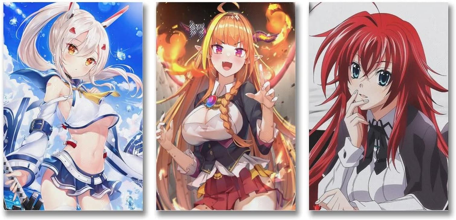 High School DxD Kiryu Coco Hololive Azur Lane Poster Artwork Canvas Print Wall Art Painting Home Decor 3 Panels 08x12inch(20x30cm)