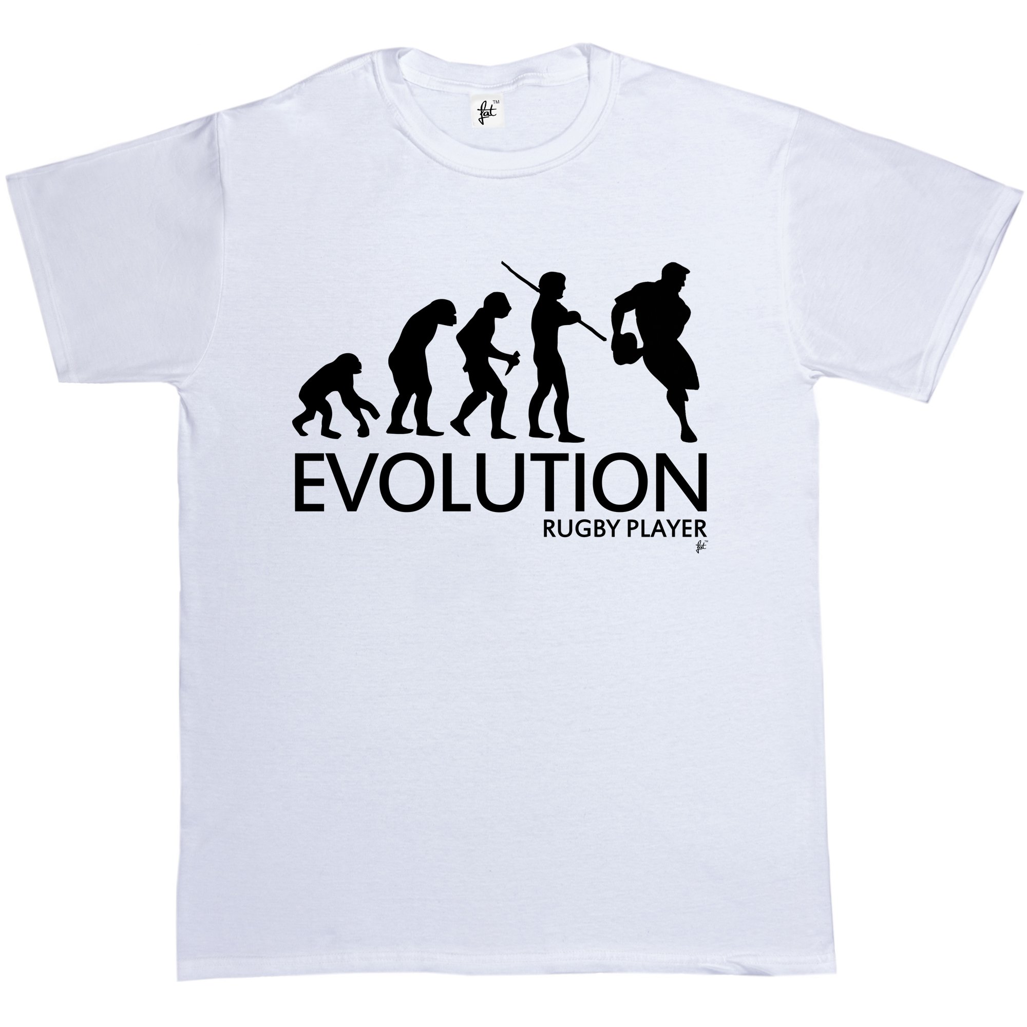 Fancy A Snuggle Men's White Evolution Of A Rugby Player Cotton Short Sleeve T-Shirt Size L