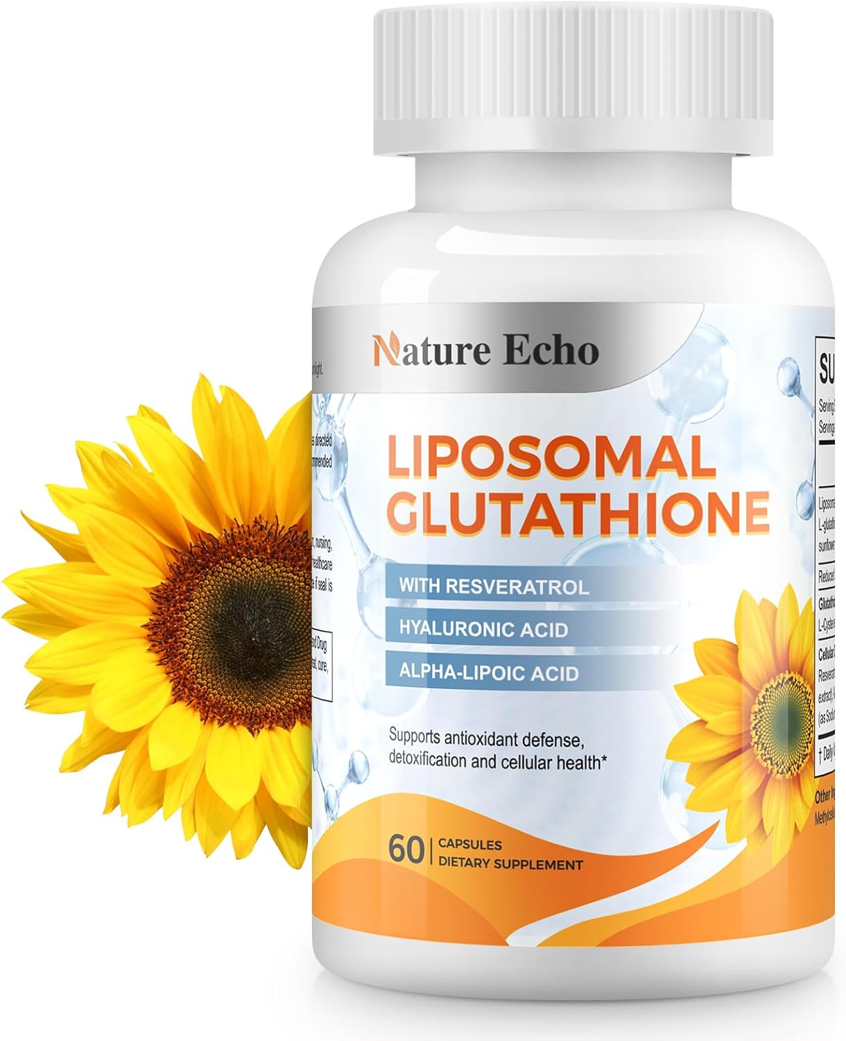 Liposomal Glutathione Supplement with Reduced Glutathione, Resveratrol & Hyaluronic Acid , High Absorption for Antioxidant Support, Cellular Health, Immune Support, Liver Detox, Non-GMO, Vegan