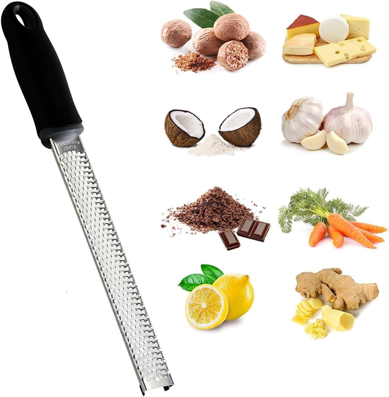 QUEENADA Lemon Zester - Cheese Grater,Stainless Steel Citrus Zester Protective Cover Kitchen Ginger Nutmeg Garlic Fruits (Black)
