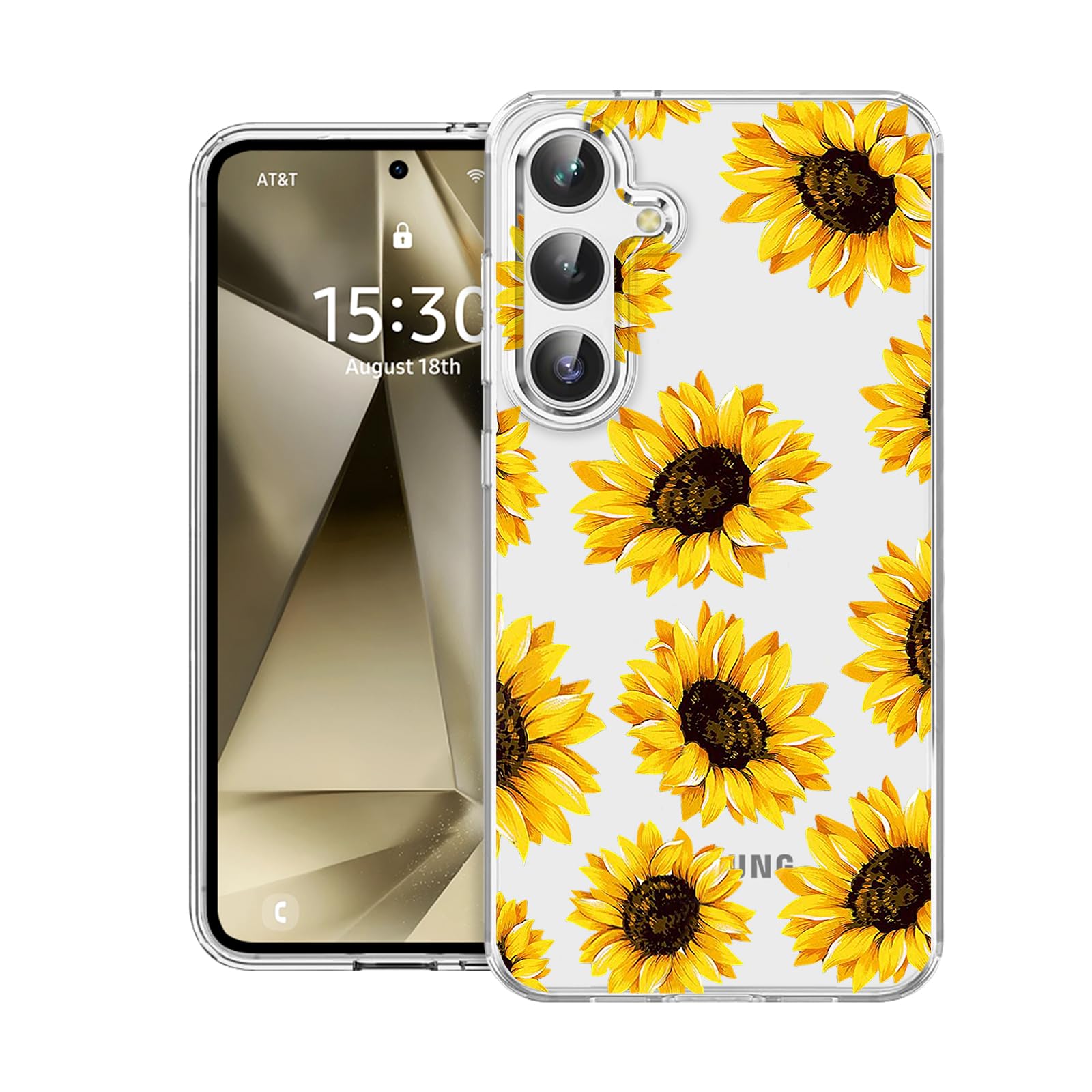 CameCosy Compatible for Samsung Galaxy S25 Case Clear with Pretty Sunflowers Design for Women Girls, Soft TPU Slim Phone Protective Case Cover for