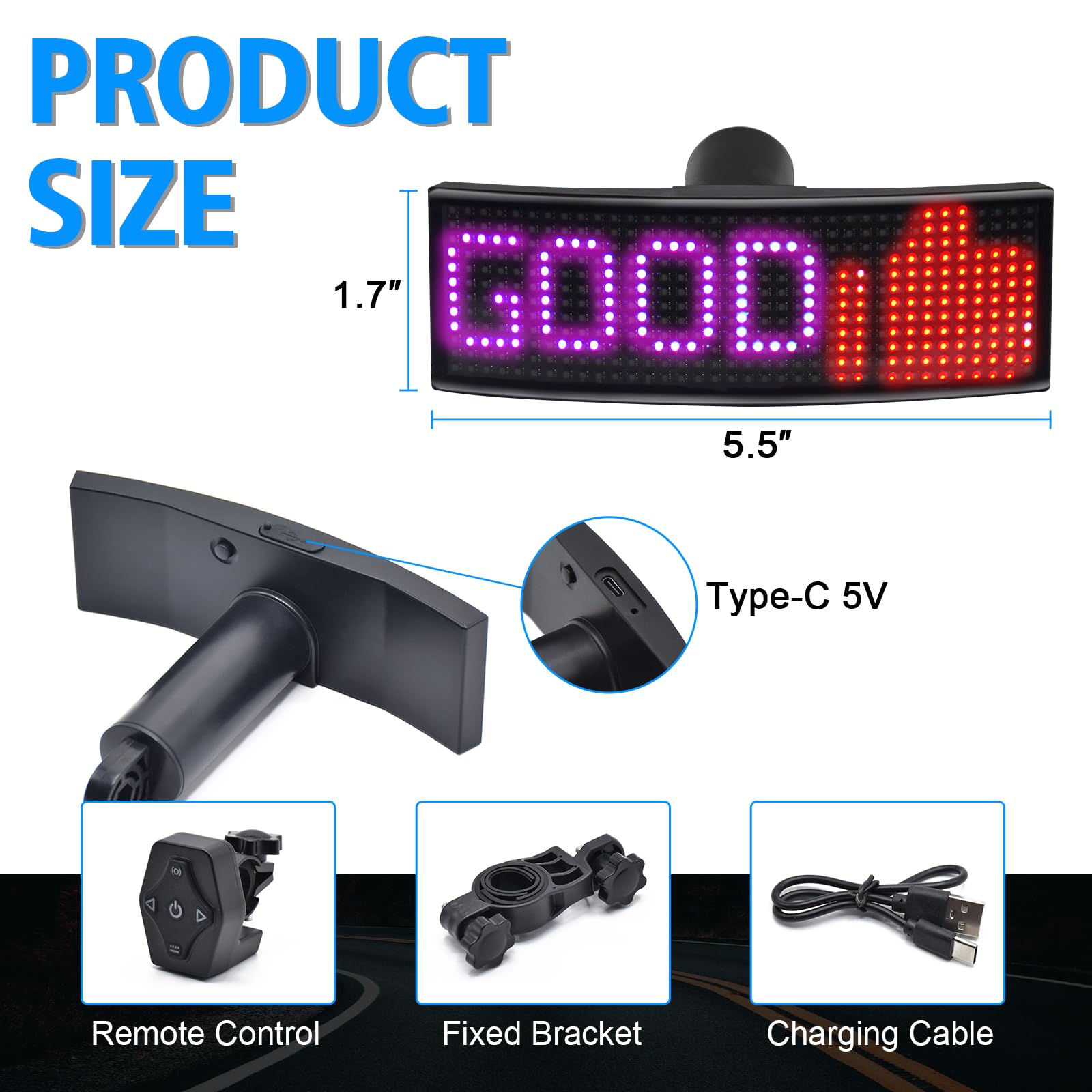 GOTUS Luz trasera LED programable para bicicleta, luz trasera para bicicleta, con velocímetro y aplicación de texto personalizado, patrones, pantalla de animaciones, para adultos y niños